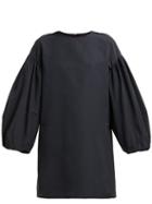 Matchesfashion.com Valentino - Balloon Sleeve Cotton Blend Faille Mini Dress - Womens - Black
