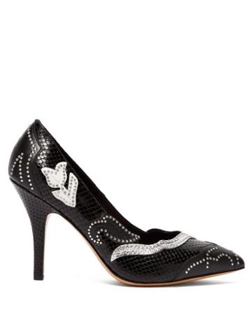 Matchesfashion.com Isabel Marant - Pavine Studded Snake Effect Leather Pumps - Womens - Black
