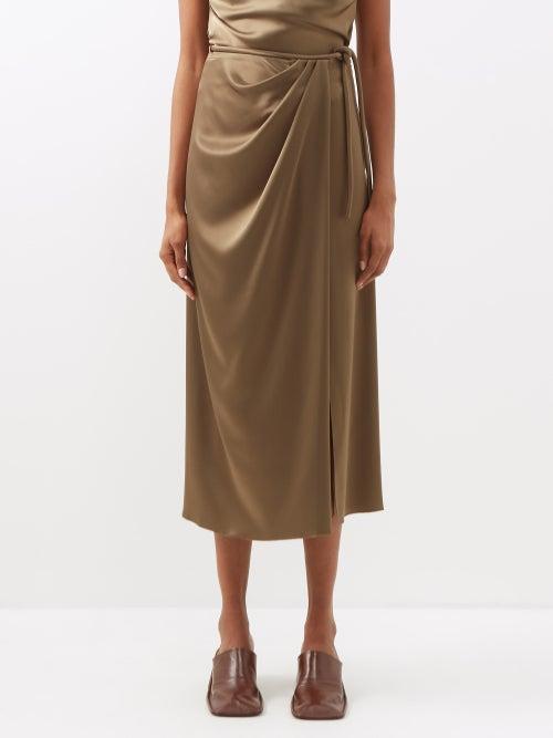 Nanushka - Lea Draped Satin Wrap Skirt - Womens - Khaki