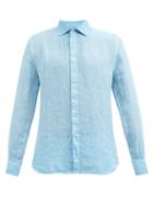 120 Lino 120% Lino - Long-sleeved Linen Shirt - Mens - Light Blue