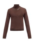 Mens Rtw Bottega Veneta - Studded High-neck Wool Sweater - Mens - Dark Brown