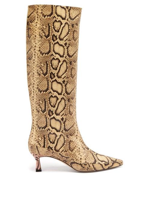 Matchesfashion.com Wandler - Bente Python-embossed Kitten-heel Leather Boots - Womens - Python
