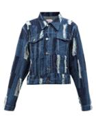 Charles Jeffrey Loverboy - Distressed Striped Denim Jacket - Womens - Mid Denim