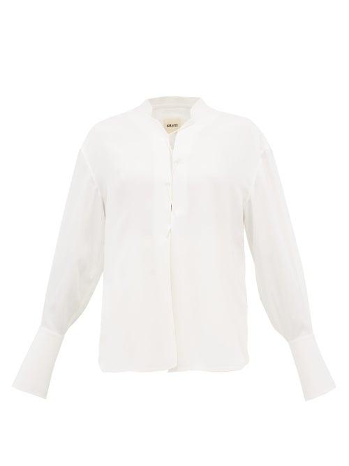 Matchesfashion.com Khaite - Athena Lace Up Crepe Blouse - Womens - Ivory