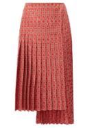 Matchesfashion.com Fendi - Pleated Gate Print Silk Twill Skirt - Womens - Red Multi