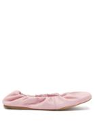 Matchesfashion.com Ganni - Square-toe Elasticated Leather Ballet Flats - Womens - Pink