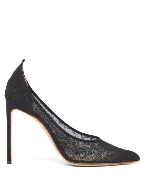 Matchesfashion.com Francesco Russo - Point Toe Silk Lace Pumps - Womens - Black
