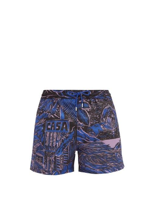 Matchesfashion.com Paul Smith - Chile-print Swim Shorts - Mens - Black Purple