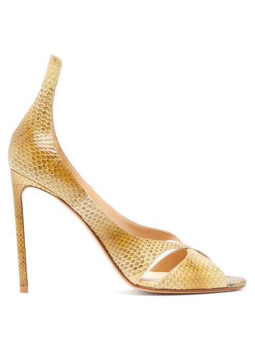 Matchesfashion.com Francesco Russo - Snakeskin Stiletto Sandals - Womens - Yellow