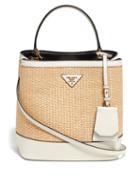 Matchesfashion.com Prada - Leather Trimmed Raffia Shoulder Bag - Womens - Beige White