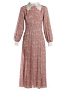 Matchesfashion.com Fendi - Lace Collar Paisley Print Silk Midi Dress - Womens - Pink Print