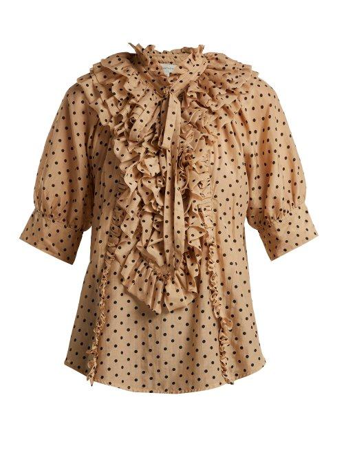 Matchesfashion.com Lee Mathews - Ingall Polka Dot Cotton And Silk Blend Blouse - Womens - Beige Multi