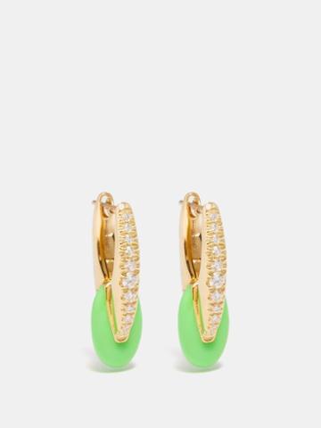 Melissa Kaye - Ada Diamond, Enamel & 18kt Gold Huggie Earrings - Womens - Green Multi