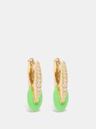 Melissa Kaye - Ada Diamond, Enamel & 18kt Gold Huggie Earrings - Womens - Green Multi