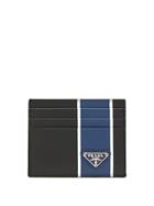 Matchesfashion.com Prada - Logo Plaque Striped Saffiano Leather Cardholder - Mens - Black Blue
