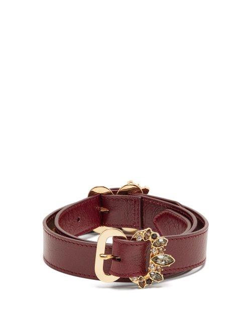 Matchesfashion.com Erdem - Crystal Embellished Leather Belt - Womens - Burgundy