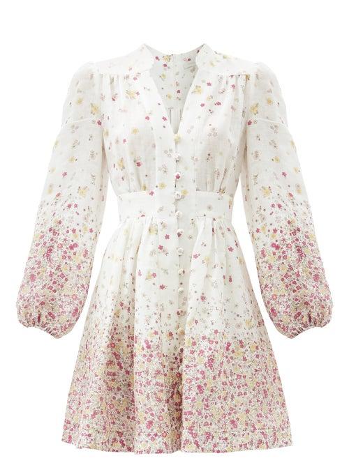 Matchesfashion.com Zimmermann - Carnaby Linen-voile Dress - Womens - Purple Print