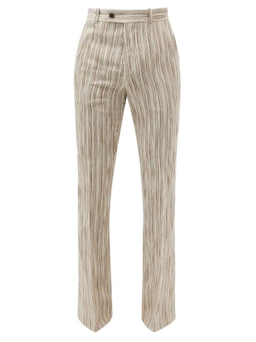 Amiri - Striped-jacquard Slit-flare Suit Trousers - Mens - Tan Multi