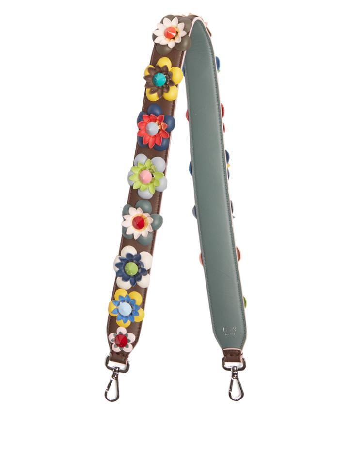 Fendi Floral-appliqu Leather Bag Strap