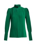 Matchesfashion.com Isabel Marant - Lamia Ruffle Trim Silk Blouse - Womens - Dark Green