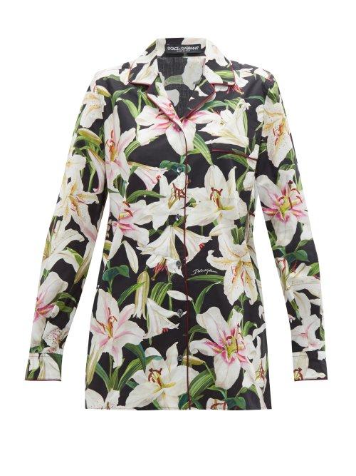 Matchesfashion.com Dolce & Gabbana - Lilium Print Cotton Poplin Pyjama Shirt - Womens - Black Print