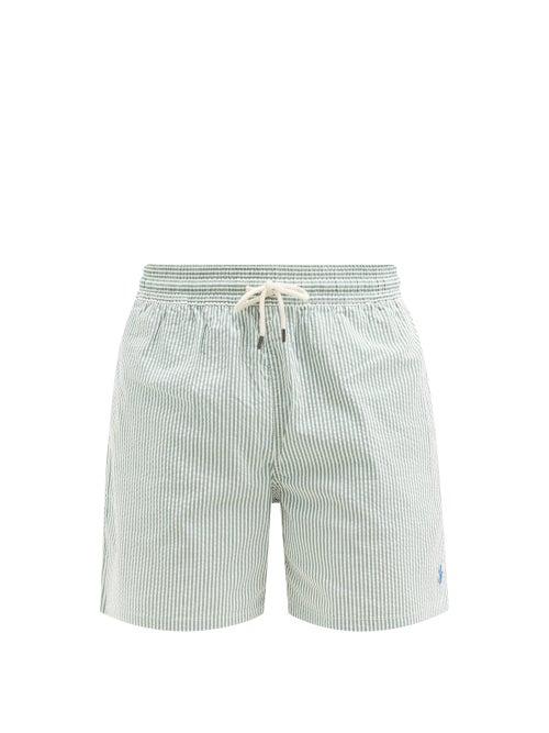 Matchesfashion.com Polo Ralph Lauren - Traveller Logo-embroidered Seersucker Swim Shorts - Mens - Green White