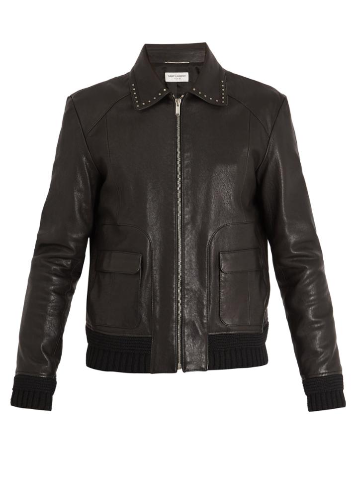 Saint Laurent Point-collar Stud-embellished Leather Jacket