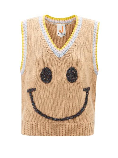 Joostricot - Smiley-stitched Sweater Vest - Womens - Camel