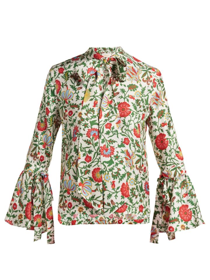 La Doublej Editions Happy Wrist Dragonflower-print Silk Blouse