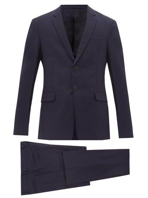 Matchesfashion.com Prada - Single Breasted Mohair Blend Two Piece Suit - Mens - Navy
