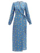 Matchesfashion.com Belize - Salome Floral Print Charmeuse Wrap Dress - Womens - Blue Multi