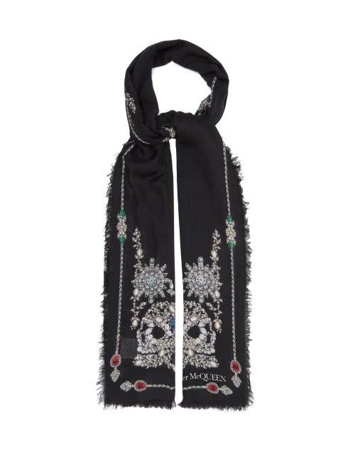 Matchesfashion.com Alexander Mcqueen - Skeleton-print Twill Scarf - Womens - Black Print