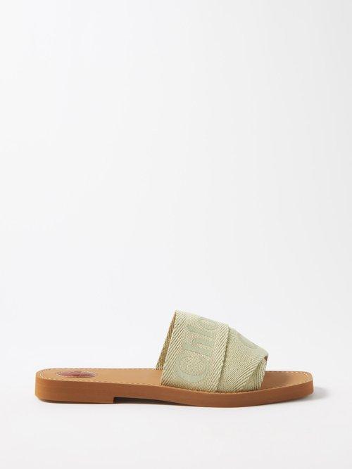 Chlo - Woody Canvas And Leather Slides - Womens - Khaki