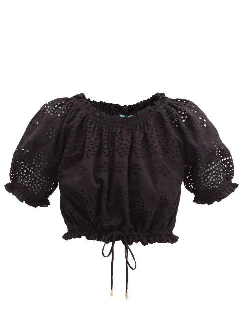 Matchesfashion.com Melissa Odabash - Francesca Broderie-anglaise Cotton-poplin Top - Womens - Black