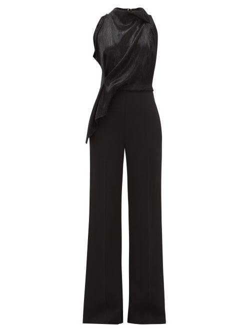 Matchesfashion.com Roland Mouret - Rosita Pliss Top Wide Leg Jumpsuit - Womens - Black
