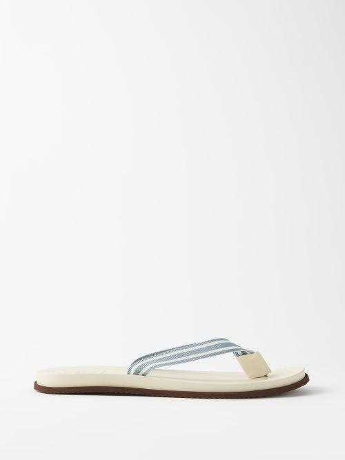 Brunello Cucinelli - Striped-grosgrain And Leather Flip Flops - Mens - Denim