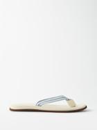 Brunello Cucinelli - Striped-grosgrain And Leather Flip Flops - Mens - Denim