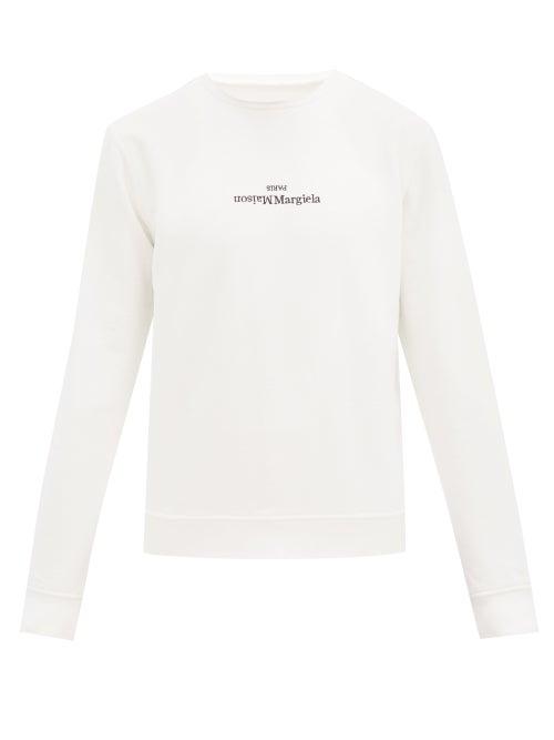 Matchesfashion.com Maison Margiela - Logo-embroidered Ribbed-cotton Sweatshirt - Mens - White
