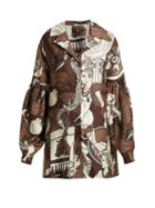 Matchesfashion.com Edward Crutchley - Balloon Sleeved Printed Silk Shirt - Womens - Brown Multi