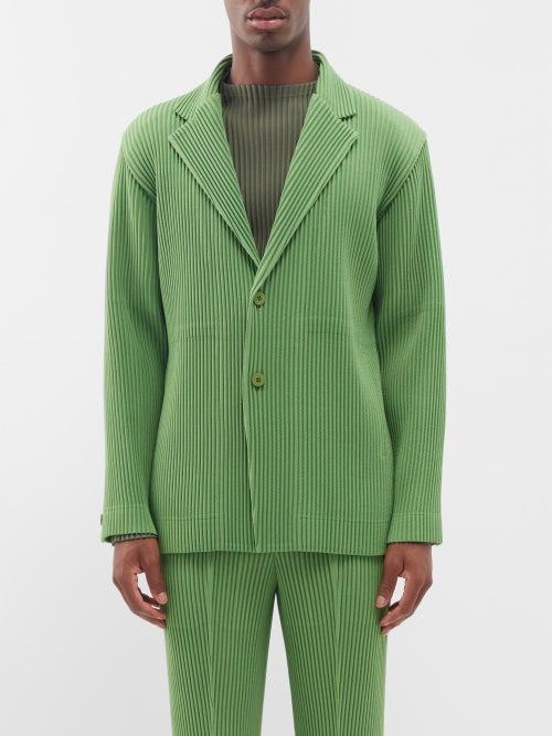 Homme Pliss Issey Miyake - Single-breasted Technical-pleated Suit Jacket - Mens - Green