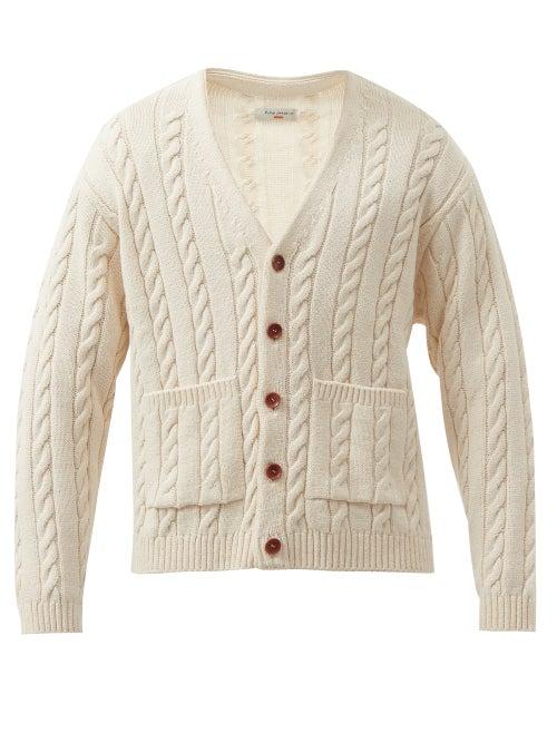 Nudie Jeans - V-neck Cable-knit Cotton-blend Cardigan - Mens - White