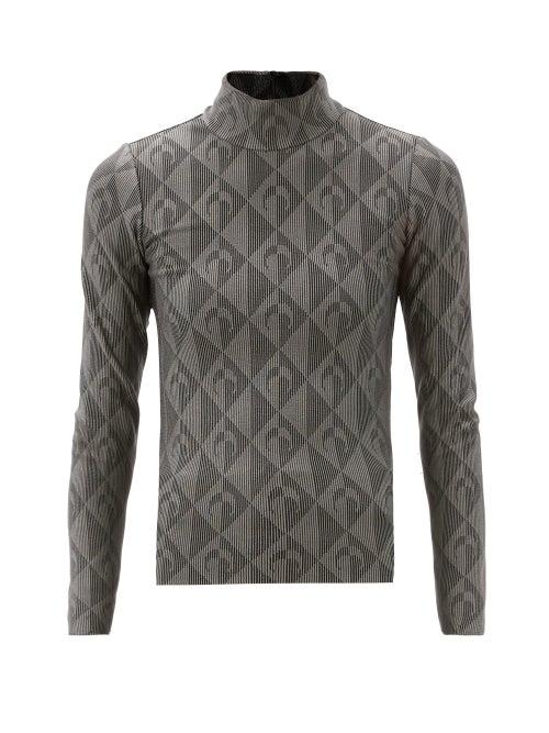 Matchesfashion.com Marine Serre - Diamond Crescent Moon-jacquard Stretch-jersey Top - Womens - Black