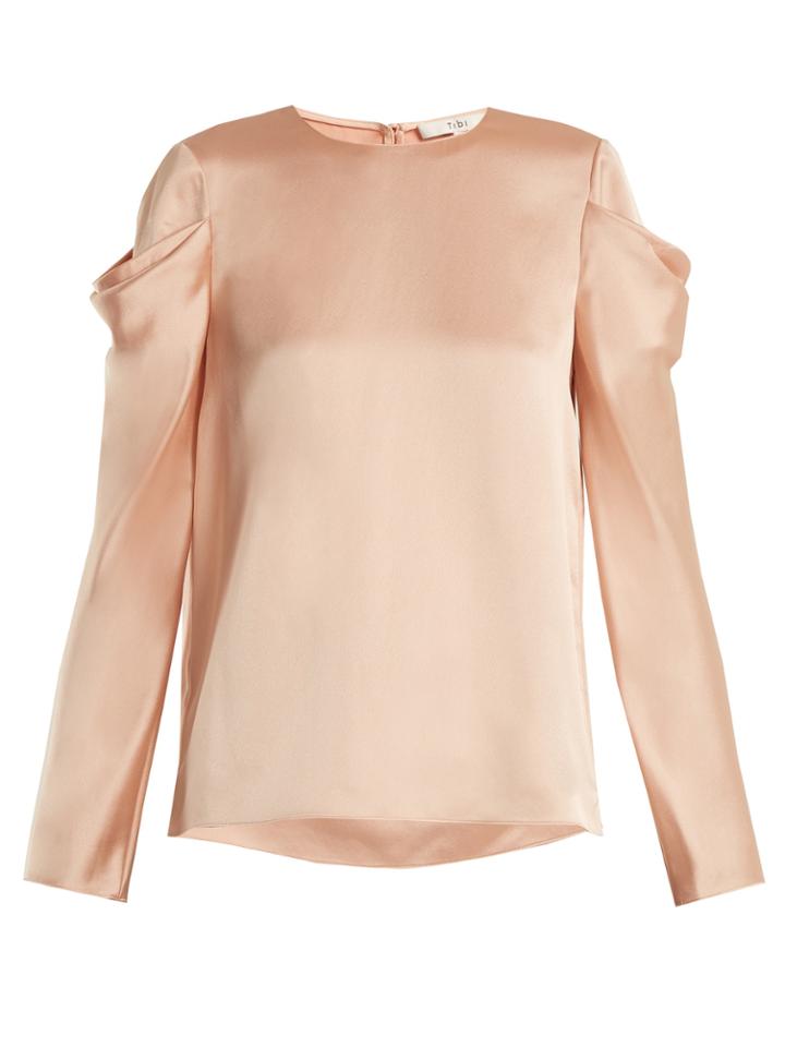Tibi Celestia Draped-sleeve Satin Top