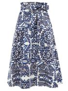Matchesfashion.com La Doublej - Sardegna High-rise Carpathian-print Midi Skirt - Womens - Blue White