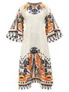 La Doublej - Sorella Floral-print Silk-twill Dress - Womens - Cream Multi