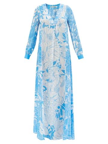 Mary Katrantzou Mary-mare - Toulon Floral-print Silk Maxi Dress - Womens - Blue Print