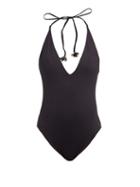 Matchesfashion.com Marysia - Harbour Floral Toggle Halterneck Swimsuit - Womens - Black