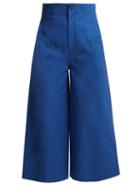 Matchesfashion.com Sea - Kamille High Rise Cropped Wide Leg Trousers - Womens - Blue