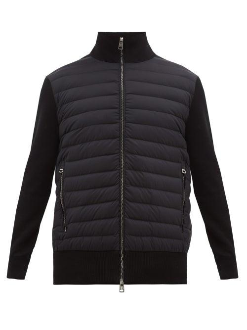 Matchesfashion.com Moncler - Maglione Quilted Down And Cotton-blend Cardigan - Mens - Black