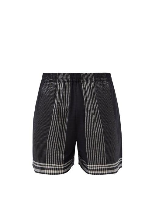Harago - Striped Linen-blend Shorts - Mens - Black Multi